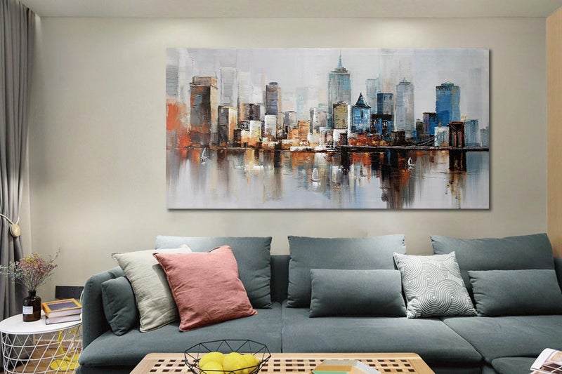 Arjun Brooklyn Bridge Wall Art Modern New York City Abstract Canvas Cityscape NY Painting Large Framed Colorful NYC Skyline Textured Picture for Living Room Bedroom Home Office Wall Decor, 48"x24" - Image 5